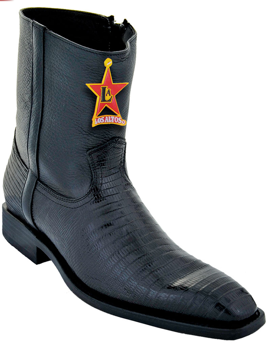 Los Altos Black All-Over Genuine Lizard Square Toe Ankle Boots 68B0705